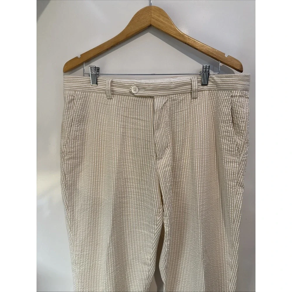 Brooks Brothers 36x32 Yellow Pinstriped Flat Front Clark Light WeightChino Pants